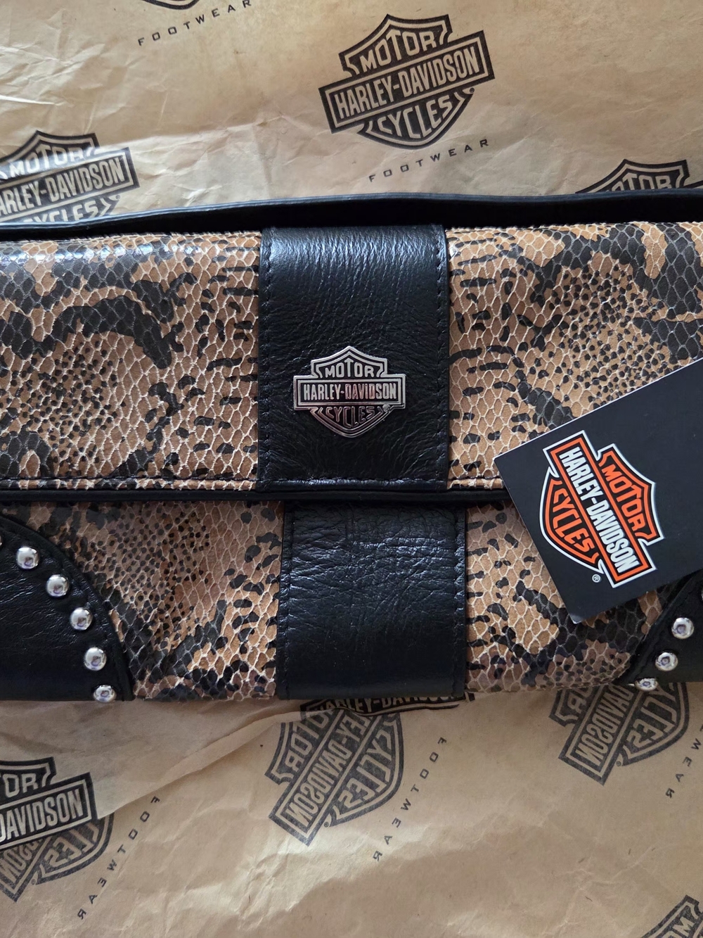 Harley-Davidson Black & Brown Snake-Print Men's Clutch Wallet